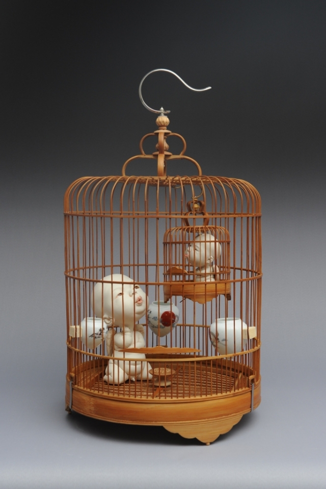 Cages Porcelain and bird cage Diameter 32 H56cm  2015 by Johnson Tsang